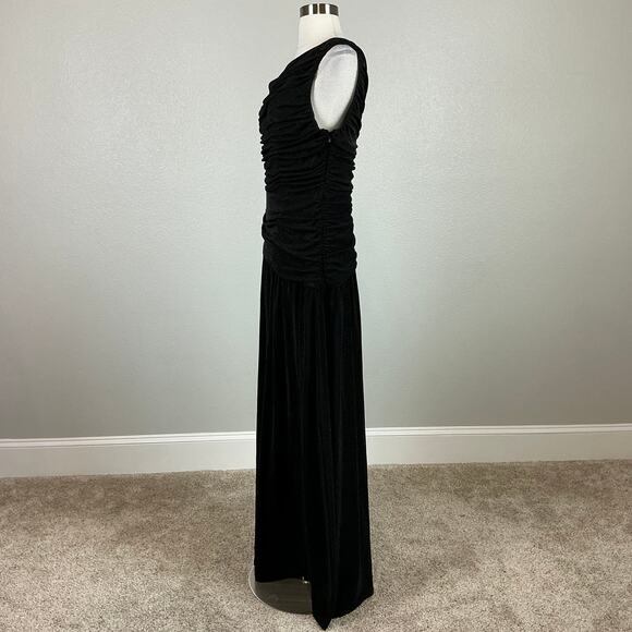 DKNY Sparkly Knit Sleeveless Ruched Long A-Line Formal Gown Black Size 10 - Picture 5 of 12
